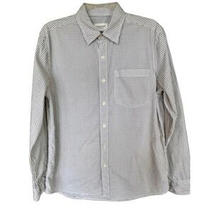 American Eagle Mens Relaxed Fit Button Down Shirt Small White Olive Grid Check
